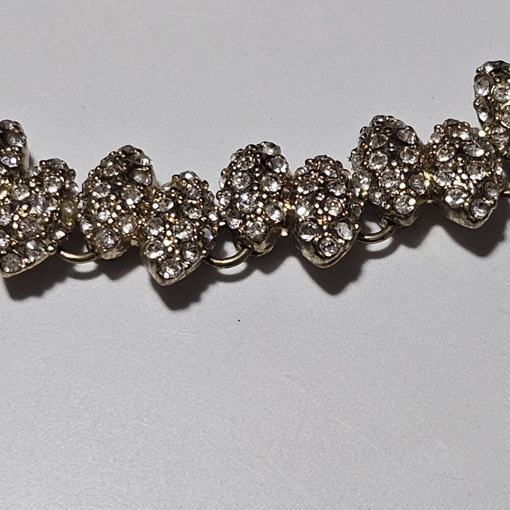 Bella Jack Gold Tone Clear Rhinestone Black Leather Choker Necklace 12-15"